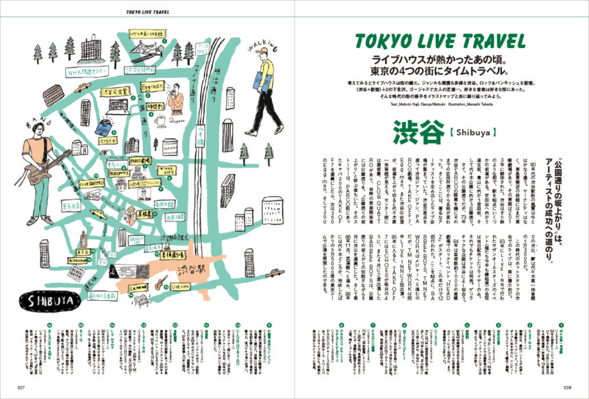 ライブハウスをメインに80年代当時の渋谷をイラストマップで再現しました。